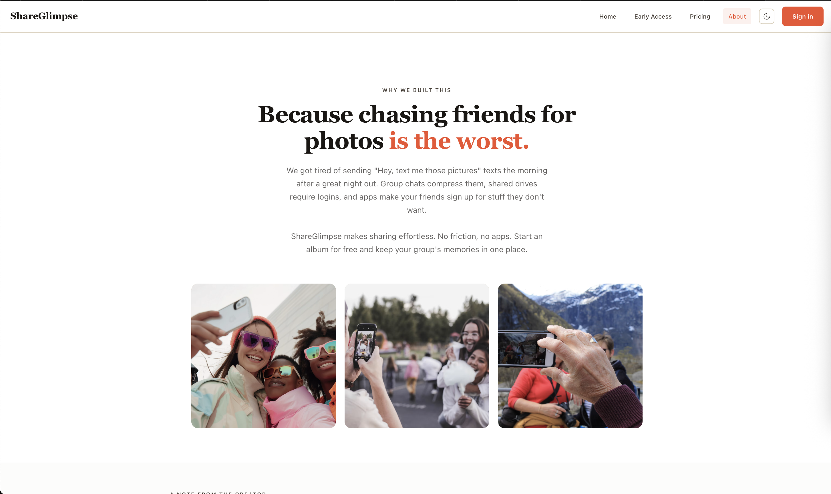 ShareGlimpse live gallery showing guest photos in real time
